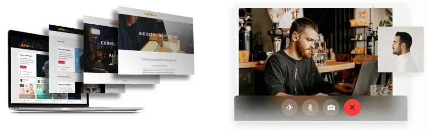 Telas da comunidade e da videoconferência da plataforma
