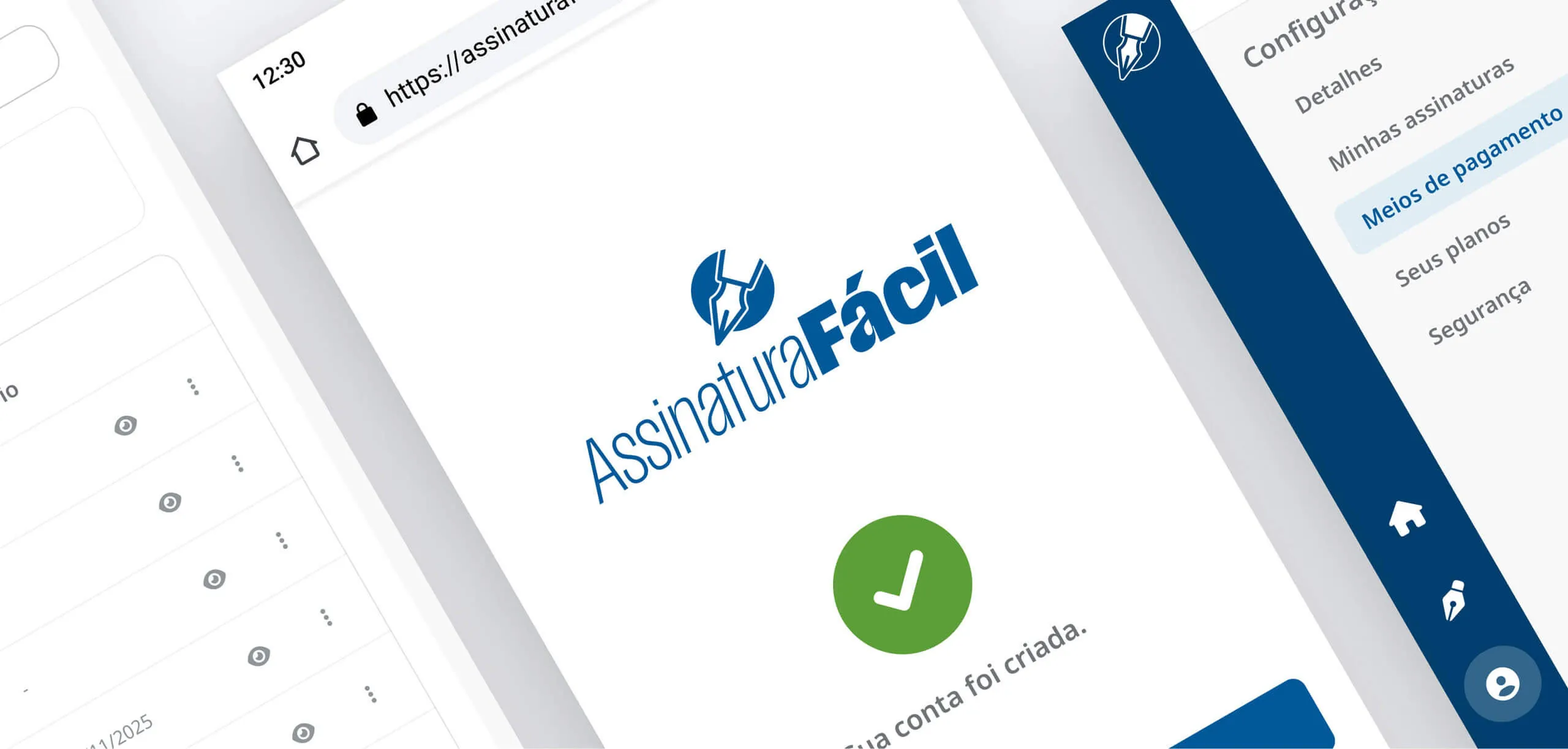 Tela de confirmação de conta criada do Assinatura Fácil