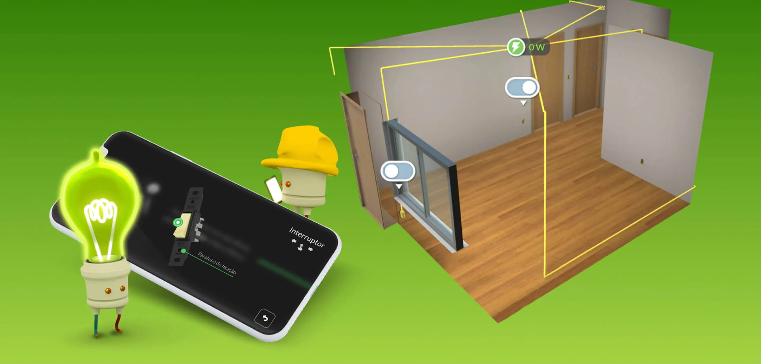 Ambiente 3D de treinamento elétrico com personagem mascote
